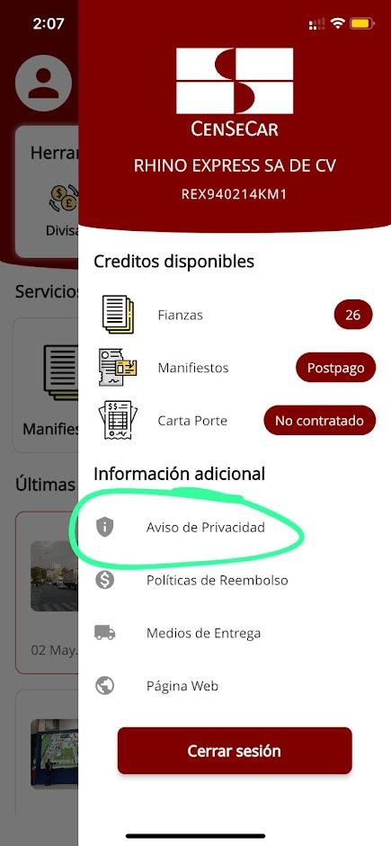 Módulo de créditos disponibles en Censecar